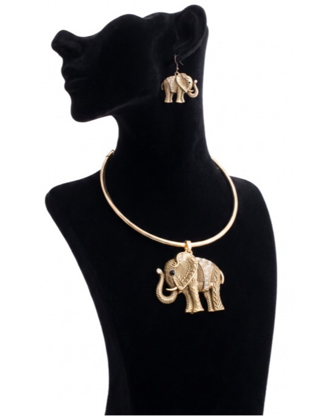 NWT Gold Elephant Statement Necklace Set
